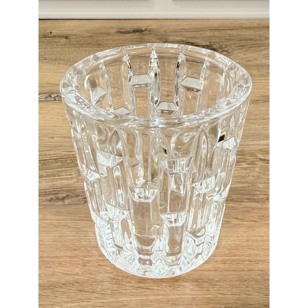 VTG Waterford Cut Crystal Brutalist Geometric Tumbler Candle Holder 4in